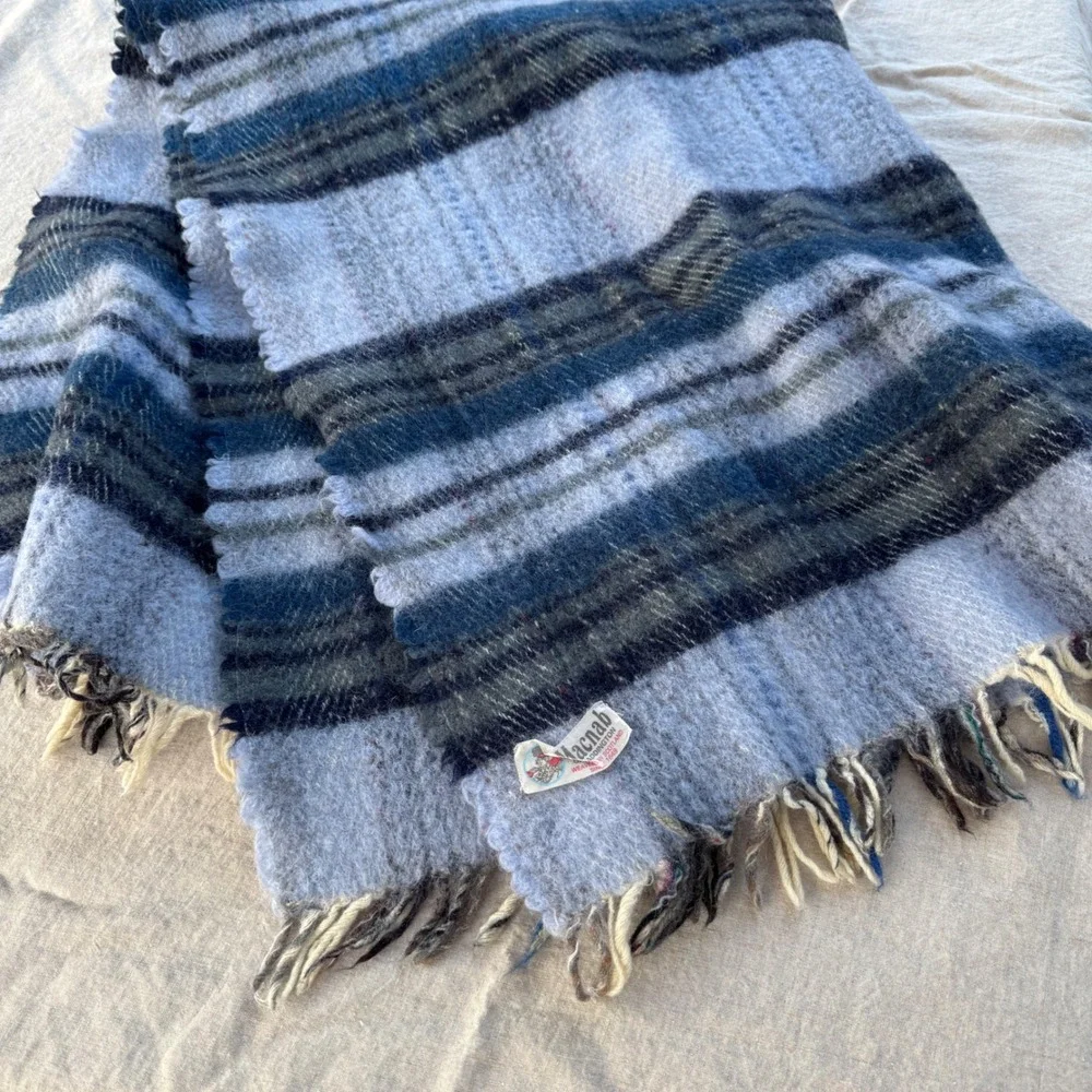 Vintage 1960s Macnab of Haddington Scotland Wool Plaid Travel Rug Blanket Fringe
